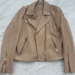 Blanknyc Taupe Leather Moto Jacket with Gold Hardware